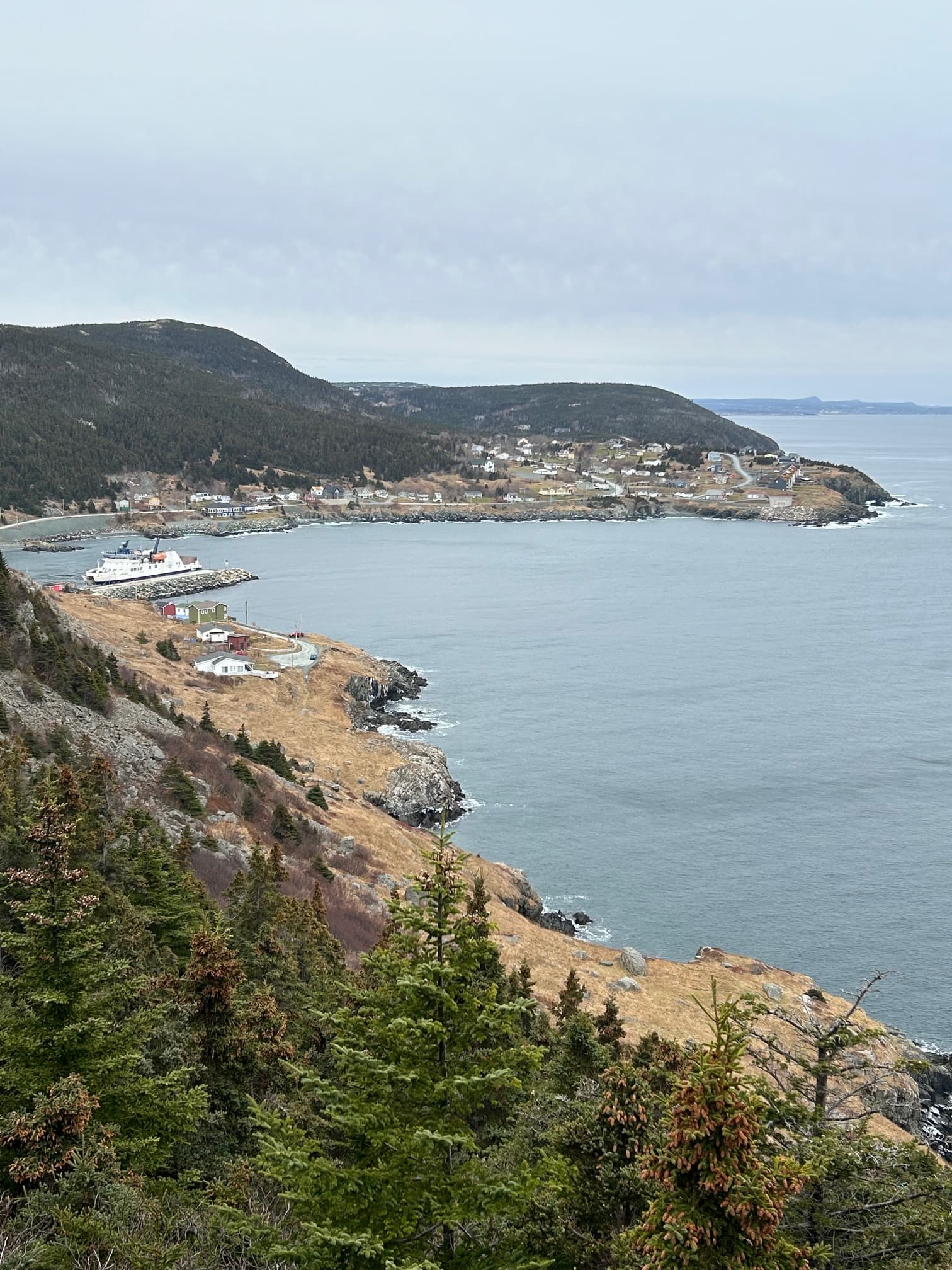 Coastal vista with rugged shoreline