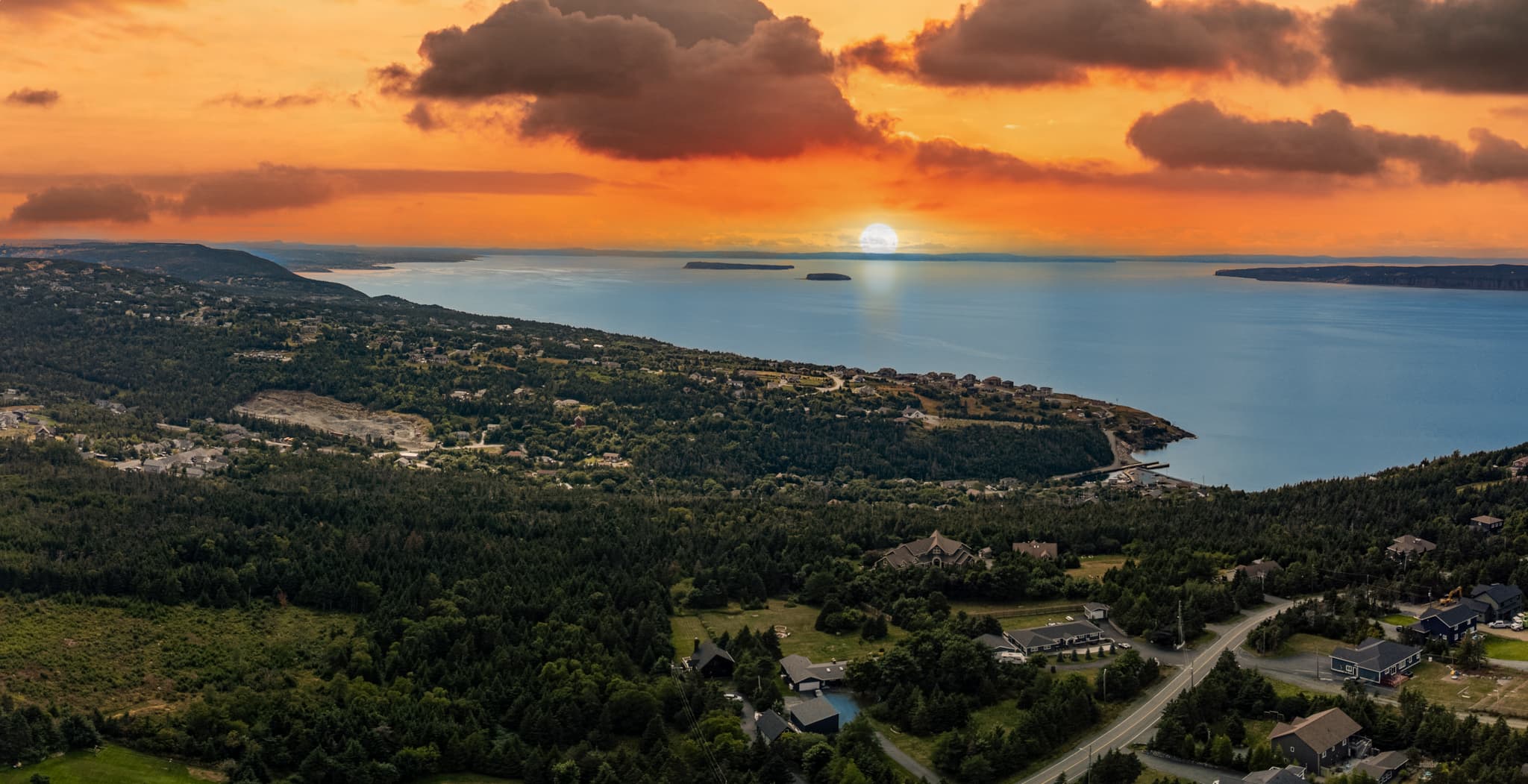 Sunset over the cove and surrounding hills